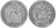 coin Peru 1/2 dinero 1863
