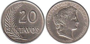 coin Peru 20 centavos 1921