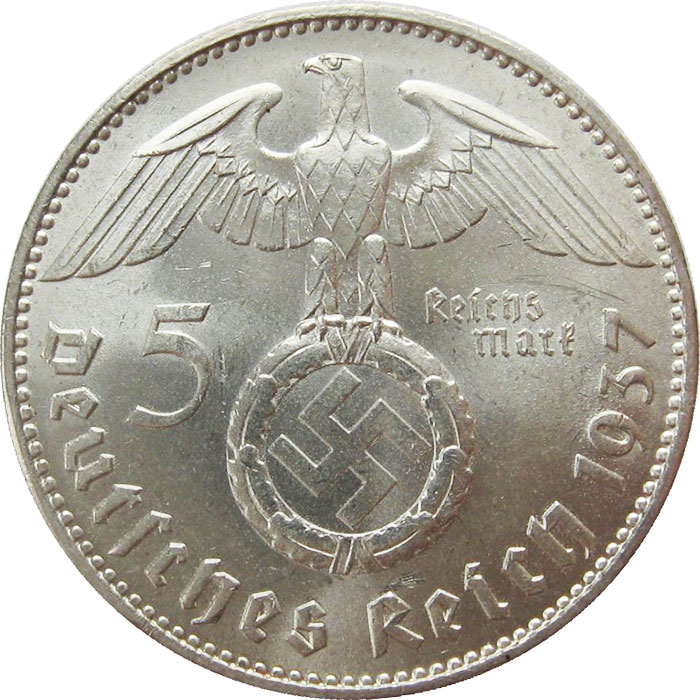 Alemania 5 mark 1937 reverso