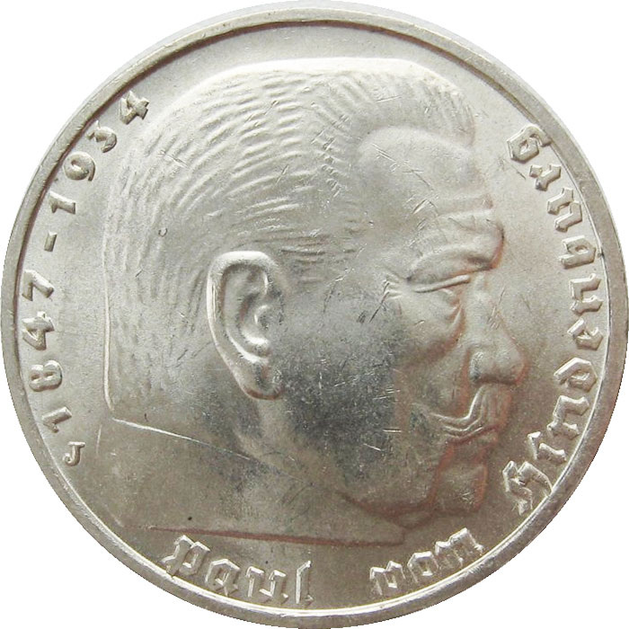 Alemania 5 mark 1937 anverso