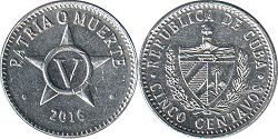 moneda Cuba 5 centavos 2016