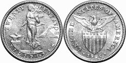 Moneda de filipinas de EE. UU. 20 centavos 1921