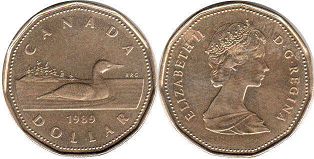 moneda canadiense Elizabeth II 1 dólar 1989 loonie