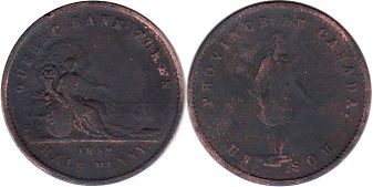 moneda Lower Canada 1/2 penny 1852