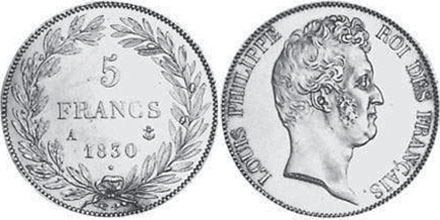 moneda Francia 5 francos 1830