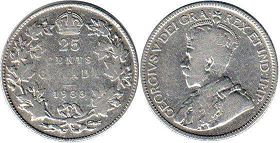 moneda canadian old moneda 25 centavos 1933